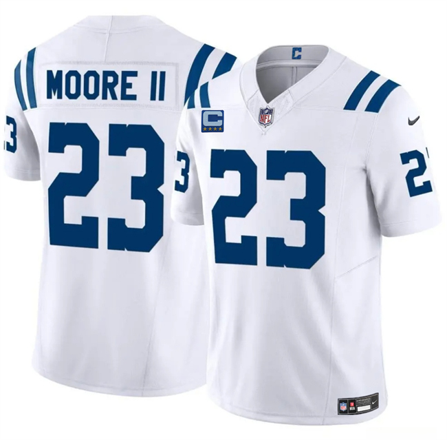 Men's Indianapolis Colts #23 Kenny Moore II White 2025 F.U.S.E. With 4-Star C Patch Vapor Limited Stitched Football Jersey